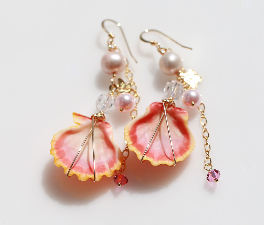 Happy pink wedding sunriseshell mermaid earrings２☆ハッピー☆ピンクウェディング☆サンライズシェルのマーメイドピアス２