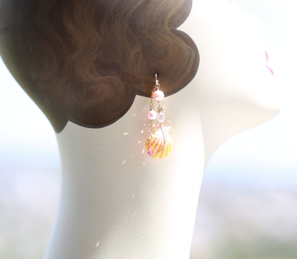 Happy pink wedding sunriseshell mermaid earrings２☆ハッピー☆ピンクウェディング☆サンライズシェルのマーメイドピアス２