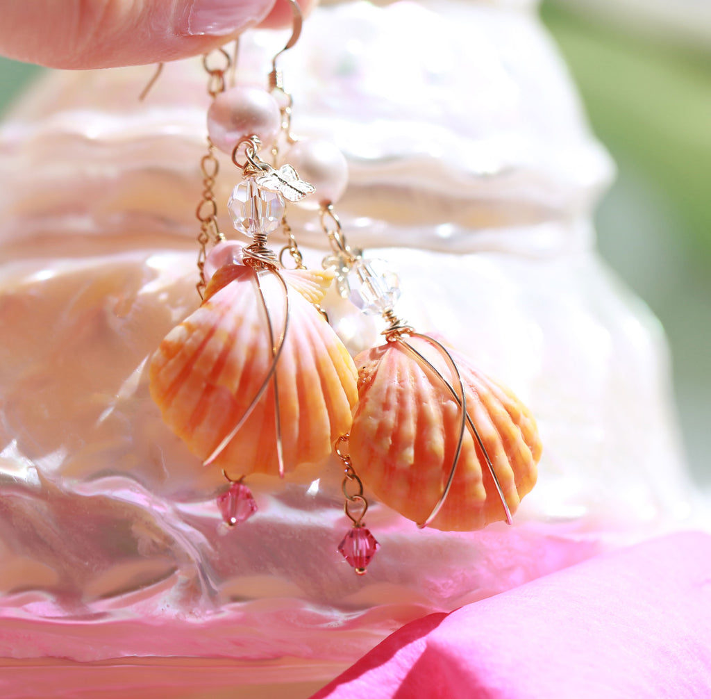 Happy pink wedding sunriseshell mermaid earrings２☆ハッピー☆ピンクウェディング☆サンライズシェルのマーメイドピアス２