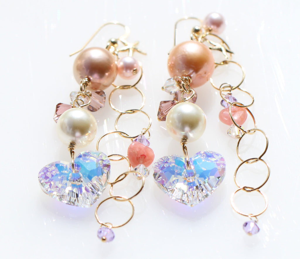 Happy St.Valentine's Day Pink Love Pearl and Heart Mermaid earrings☆ハッピーバレンタイン☆ピンクパールとハートのマーメイドピアス