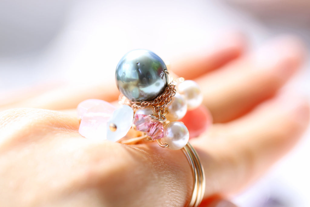 Tahitian pearl Hathor Mermaid ring5☆タヒチアンパール☆ハトアーマーメイドリング5