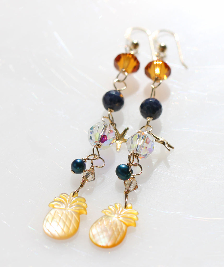 サファイアとパイナップルシェルのマーメイドピアス☆Sapphire Pineapple Mermaid earrings