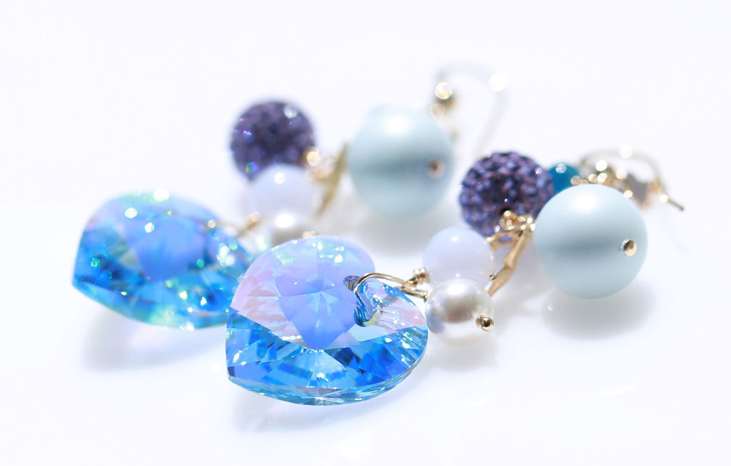 Ocean blue heart earrings2☆オーシャンブルーハートピアス２