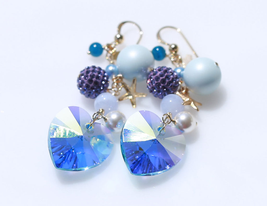 Ocean blue heart earrings2☆オーシャンブルーハートピアス２