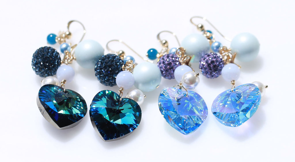 Ocean blue heart earrings2☆オーシャンブルーハートピアス２