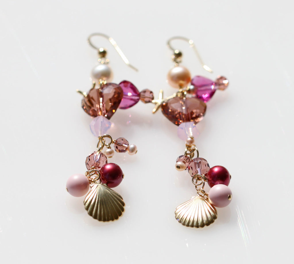 Heart maiko pink mermaid earrings☆ハート舞妓ピンクマーメイドピアス