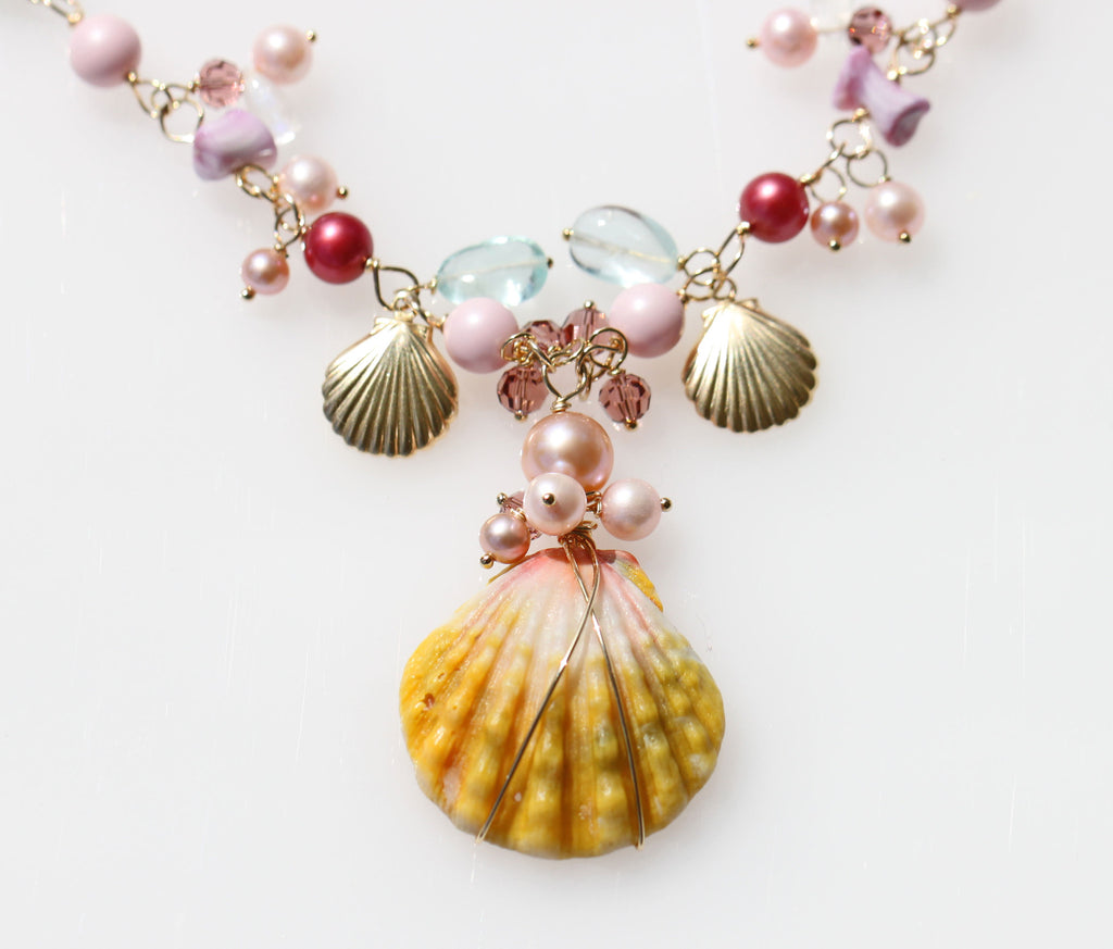 Sunriseshell Lovely Pink Mermaid necklace☆ハワイのサンライズシェル☆ラブリーピンクマーメイドネックレス