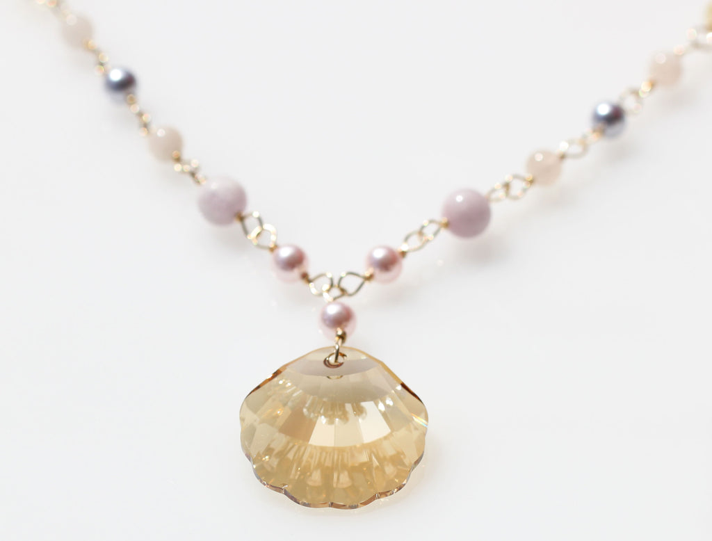 Vegan Shell Love Mermaid Necklace Pink1☆ヴィーガンシェル☆ラブマーメイドネックレス☆ピンク色１