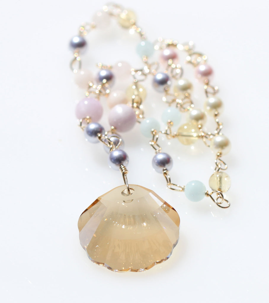 Vegan Shell Love Mermaid Necklace Blue3☆ヴィーガンシェル☆ラブマーメイドネックレス☆青色3