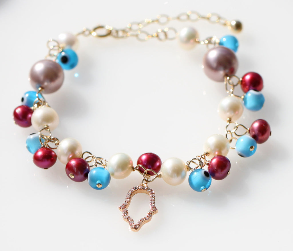 Evil eye protect hamusa White mermaid bracelet☆イーヴィルアイプロテクト☆ハムサ☆ホワイトマーメイドブレスレット