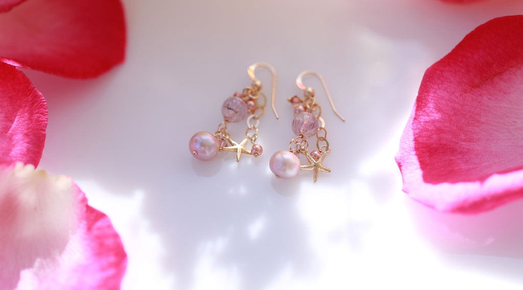 Sakura pink pearl earrings☆桜ピンクパールのピアス