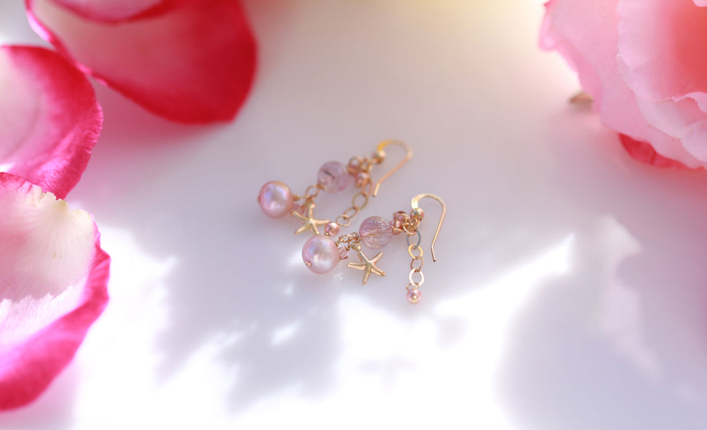 Sakura pink pearl earrings☆桜ピンクパールのピアス