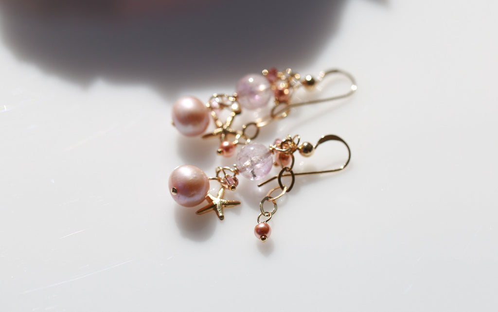 Sakura pink pearl earrings☆桜ピンクパールのピアス