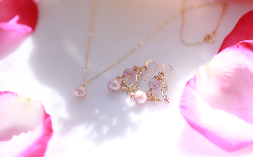 Sakura pink pearl earrings☆桜ピンクパールのピアス