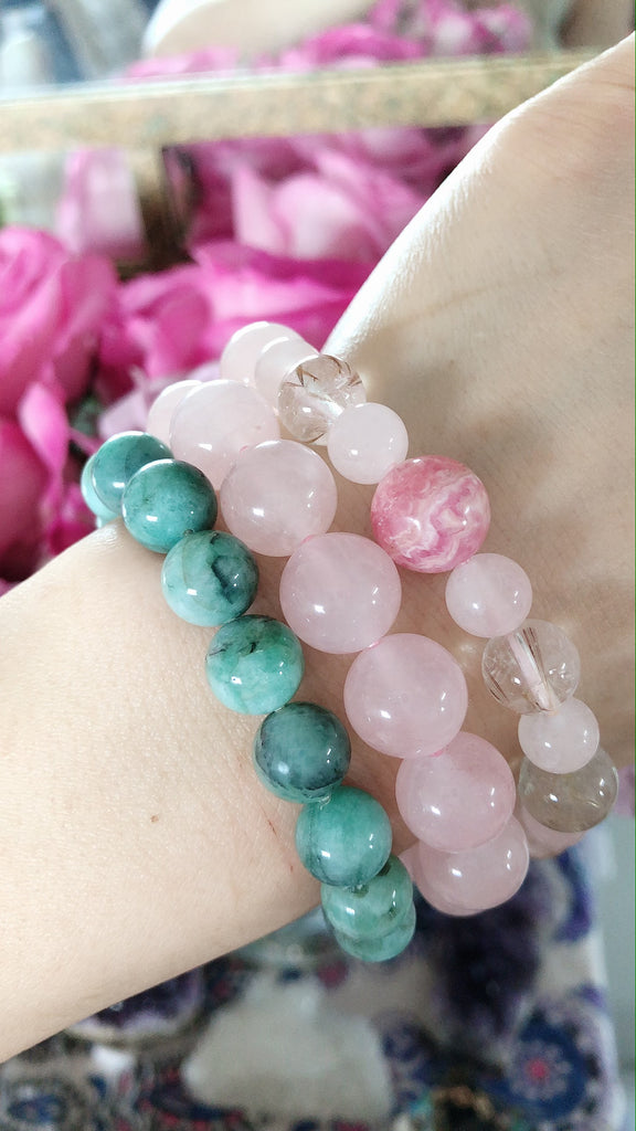 Angel rose quartz bracelet☆エンジェルローズクォーツ１２ｍｍパワーストーンブレスレット